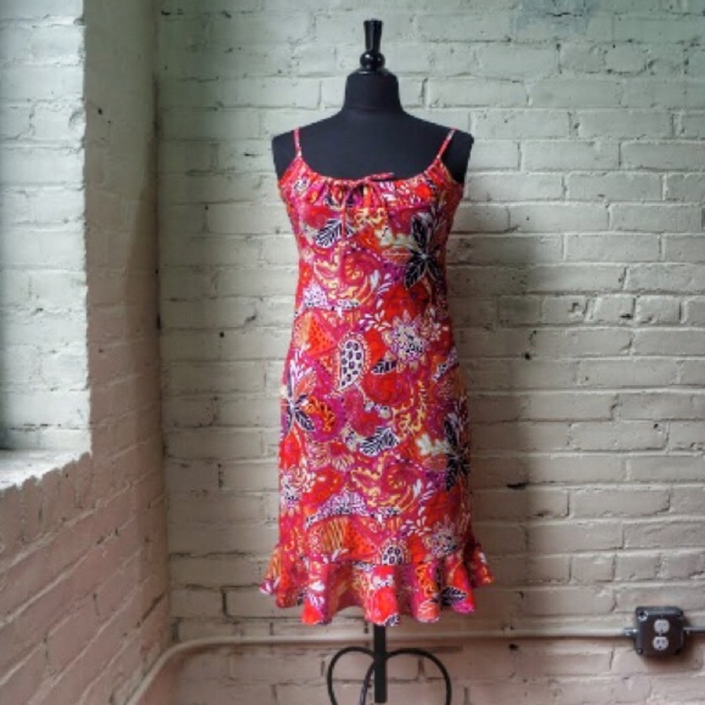 VTG Sundress Slip Dress Paisley Peplum Hem by Vamp